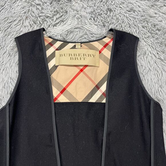 Burberry Brit Inner Coat Liner‎ Gilet Women's L Black Button In Preppy Classic - Picture 2 of 10